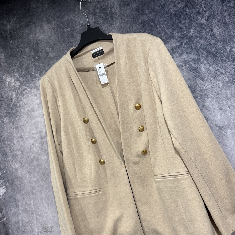 Lane Bryant The Bryant Blazer Women’s 26 Beige Gold Button Double Breasted
